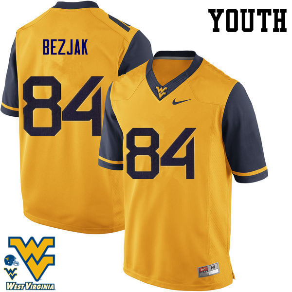 Youth #84 Matt Bezjak West Virginia Mountaineers College Football Jerseys-Gold - Click Image to Close